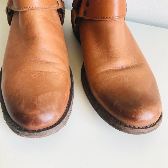 Frye Philip Woven Leather Brown Harness Boots Size 7 - Picture 6 of 9
